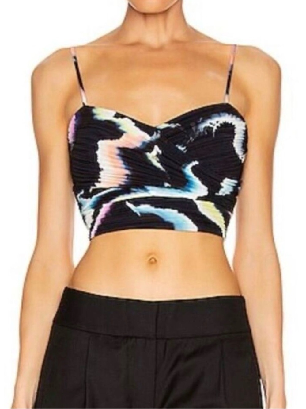 A.L.C. Sula Shirred Crop Bustier Top In Midnight Multi